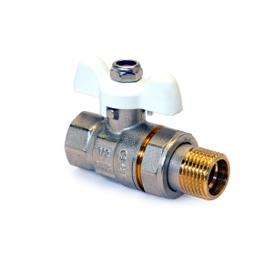 Кран латунный шаровой со сгоном, ручка-бабочка (белая), НР/ВР для систем водоснабжения PRO AQUA