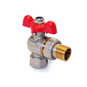 Кран латунный шаровой угловой со сгоном, ручка-бабочка, НР/ВР для систем водоснабжения PRO AQUA