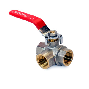 Кран латунный шаровой трехходовой, ручка-рычаг, ВР/ВР/ВР для систем водоснабжения PRO AQUA