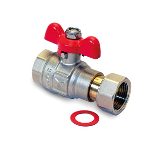 Кран шаровой латунный с накидной гайкой, ручка-бабочка, В-В