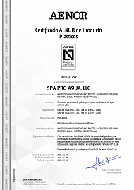 Сертификат AENOR (Asociación Española de Normalización y Certificación) на полипропиленовые фитинги PRO AQUA на испанском языке