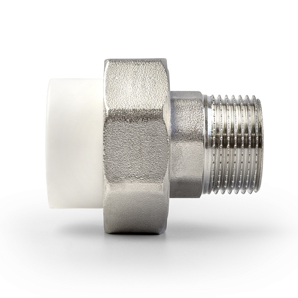 PP-R Муфта комбинированная разъемная (американка) УСИЛЕННАЯ НР Белая