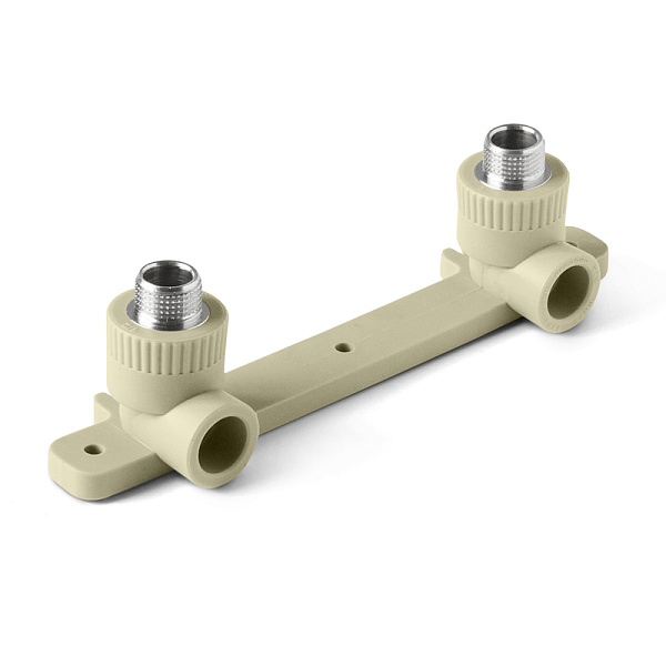 PP-R Угольник двойной с креплением комбинированный НР Белый